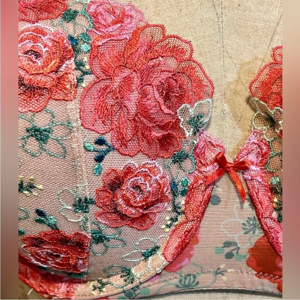 NWT Victoria's Secret Dream Angels Lace Underwire Red Floral Size 42DD